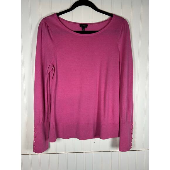 Talbots 100% merino wool hot pink, Barbie preppy buttons round neck office Sz L - Picture 8 of 9